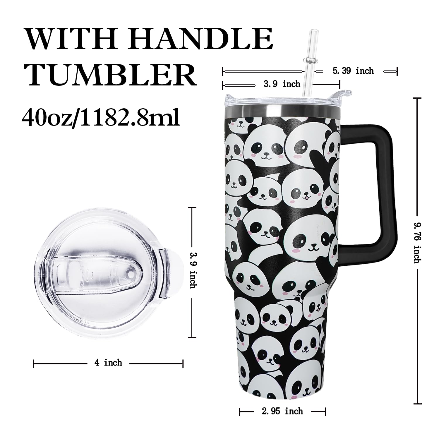 Amazon.com | 40 oz Panda Tumbler With Lid and Straw, Stainless